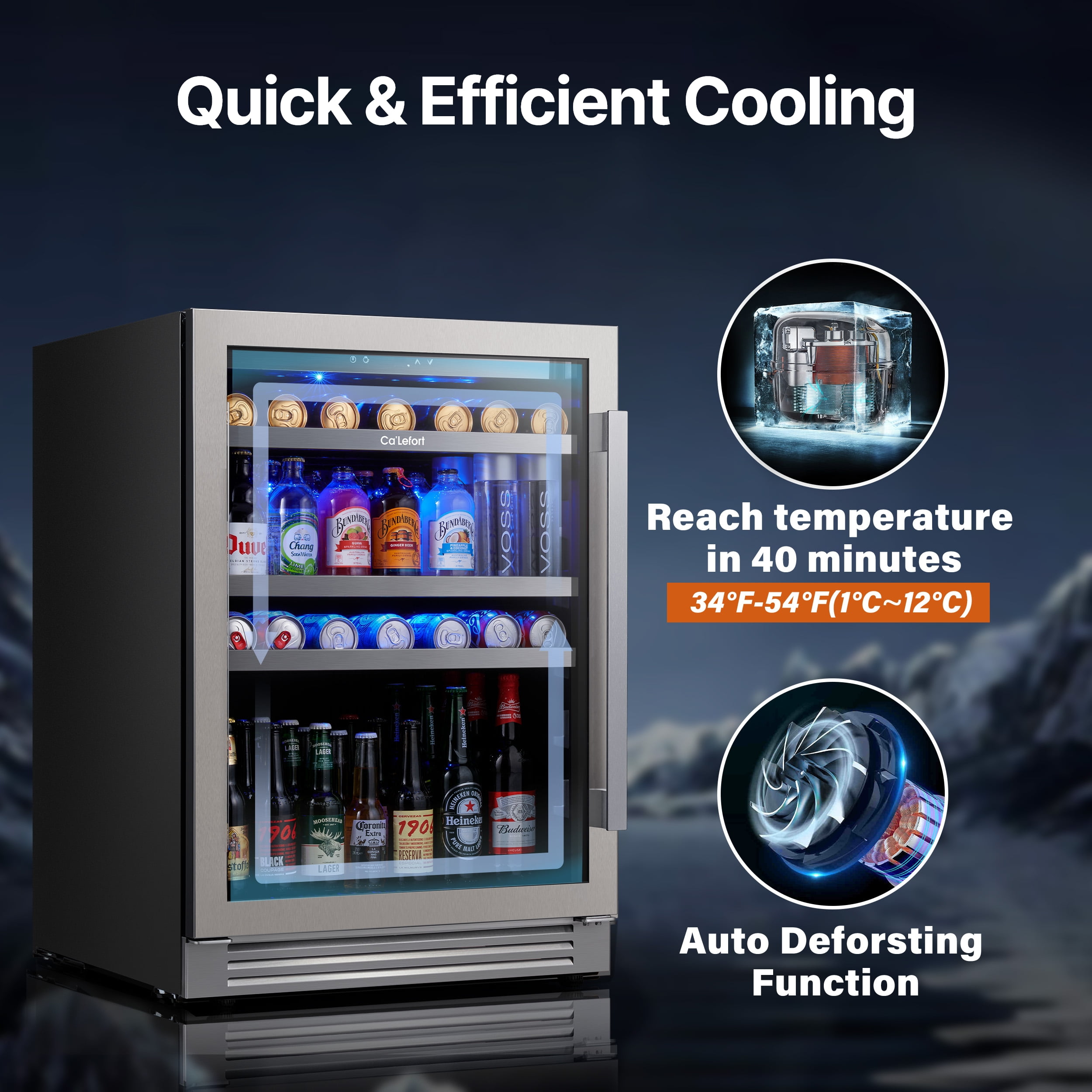 Ca'Lefort 24 inch Beverage Refrigerator Cooler,180 Can Beverage Fridge with Stainless steel Glass door