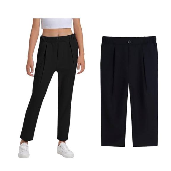 School Uniforms for Girls Dress Pants Elastic High Waist Pants with Pockets Girls Black Uniform Pants Back To School Straight Fit 4-5 Years Pants