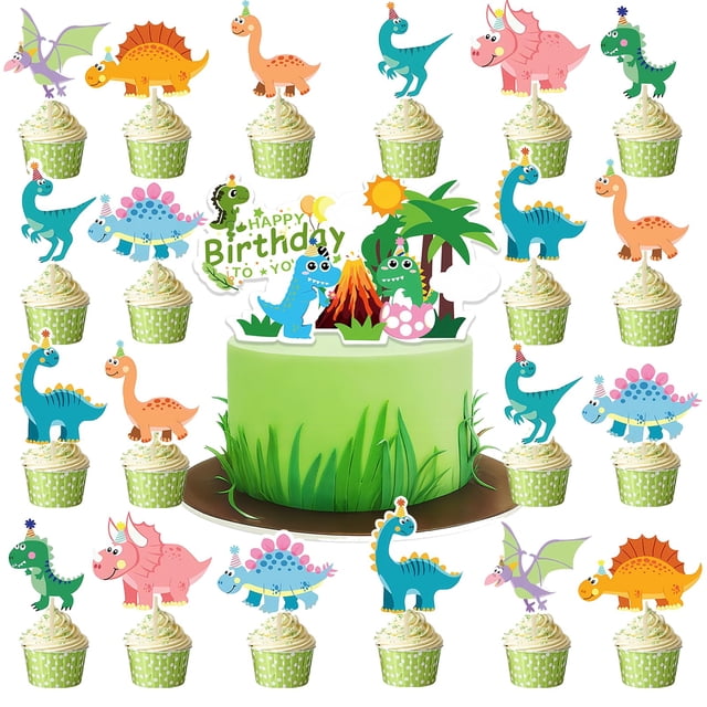Decoración para pastel de cumpleaños de dinosaurios KINGZONE, 33 piezas