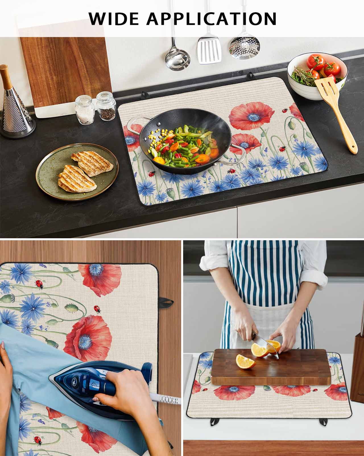 nqOlkjepod Large Induction Cooktop Protector Mat 28.5"x20.5", Poppy Flowers Stove Top Covers for Electric Stove, Red Bluel Independence Day Farmhouse Stove Burner Cover Mats, Glass Top Stove Cover
