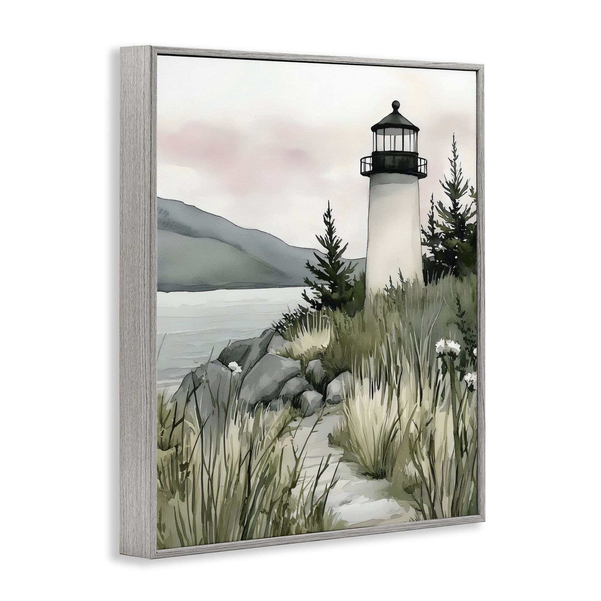 Stupell Industries Coastal Calm Lighthouse Gray Framed Giclee Art, design by Riley B