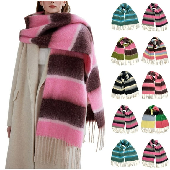 UTSJKR Women's Fall Winter Chunky Scarves Big Thick Warm Knit Blanket Scarf Long Oversized Striped Tassel Shawls Wraps Green