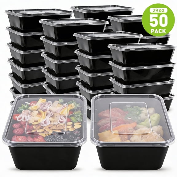 Meal Prep Containers with Lids - 50 Pack Plastic Food Storage Containers - BPA-Free, Reusable Lunch Bento Box, Disposable Take Out Containers
