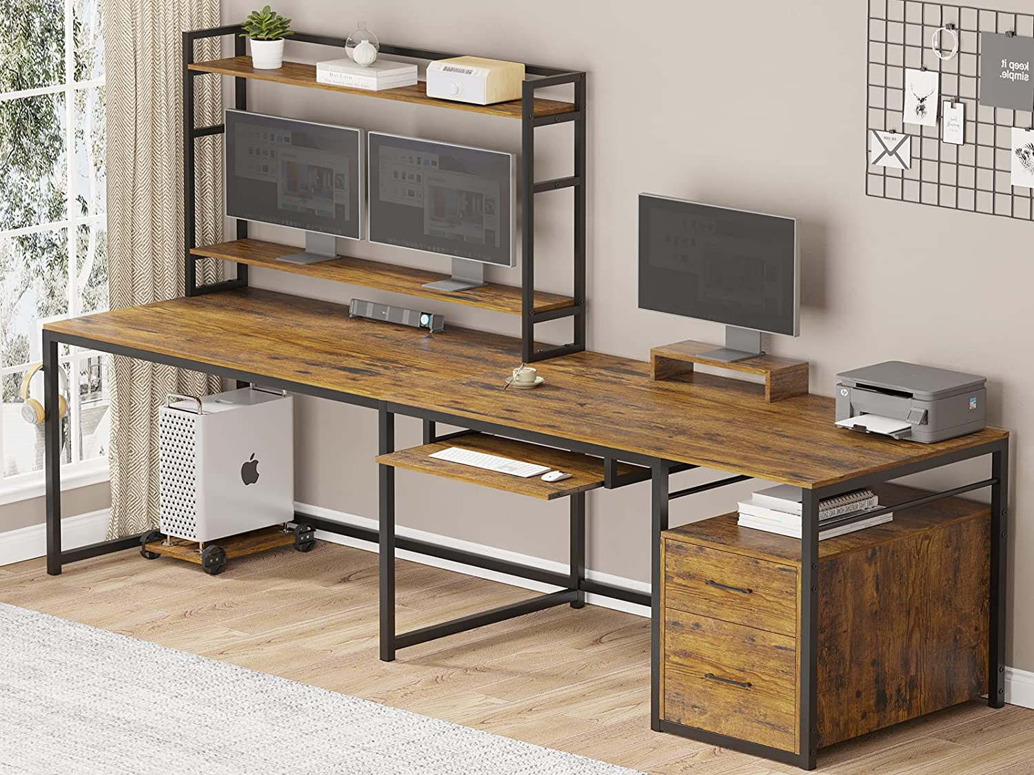 Buy SEDETA L Shaped Desk with Hutch and File Drawers, 94.4 Inches Two