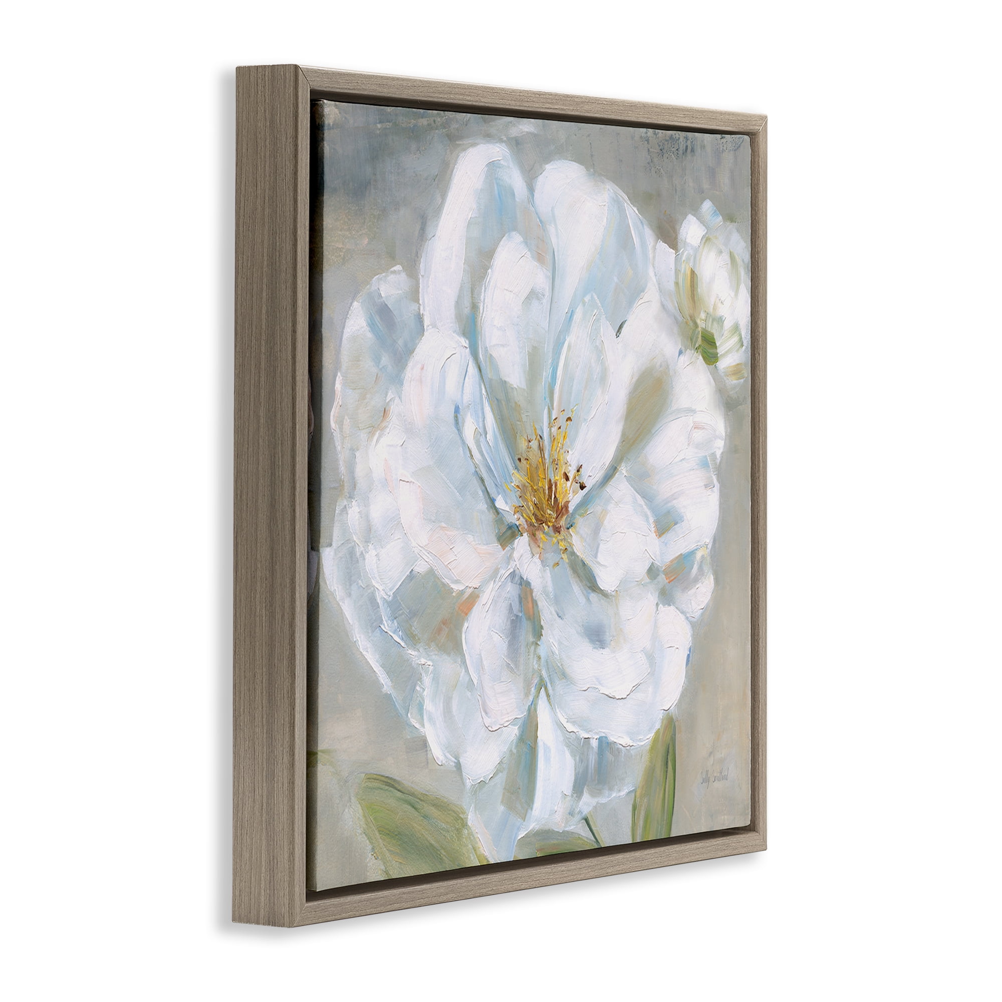 Stupell Industries Curling White Flower Petals Plants & Flowers Painting Brown Floater Framed Canvas Art Print Wall Art, 25 x 25