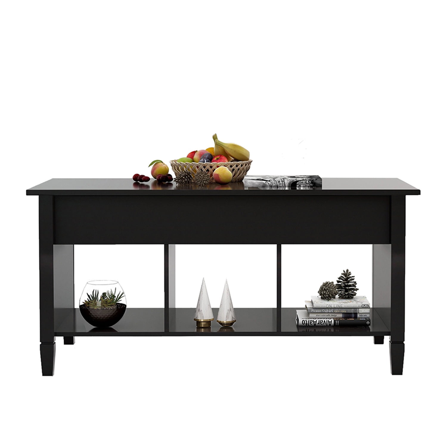 Kadyn Modern Lift Top Coffee Table with 3 Storage Rooms, Wooden Center Coffee Table Living Room Table for Home, Black