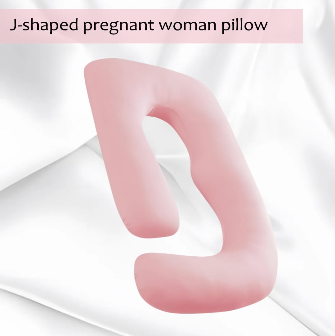 J-shaped full-length pregnancy pillow (1 pack)-ergonomic pregnancy pillow, used for back and abdomen support, filled with soft polyester fiber, with washable gray coat, pink.
