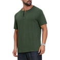 thumbnail image 4 of INSPIRE CHIC Men's Henley Short Sleeve Button Down Jacquard Texture Knitted T-Shirts L Green, 4 of 6