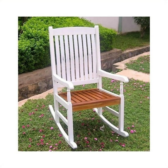 Pemberly Row Acacia Wooden Patio Rocker in White/Oak