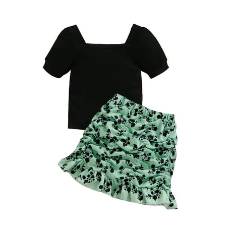 

ZHAGHMIN Cute Clothes For Girls 10-12 Toddler Kids Girls Clothes Casual Beach Ribbed Short Sleeves Top Floral Skirt 2Pcs Outfits Set New Baby Bundle New Born Pack New Born Baby Items Baby