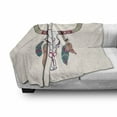 thumbnail image 3 of Tribal Soft Flannel Fleece Throw Blanket, Texas Longhorn Steer Cow Skull Style Colorful Feathers Hanging on Horns, Cozy Plush for Indoor and Outdoor Use, 50" x 70", Multicolor, by Ambesonne, 3 of 6