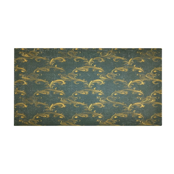 Gold Floral Scrolls Pattern 39x20" Bath Mat Carpet, Absorbent and Non-Slip for Kitchen or Bathroom, Quick-Drying