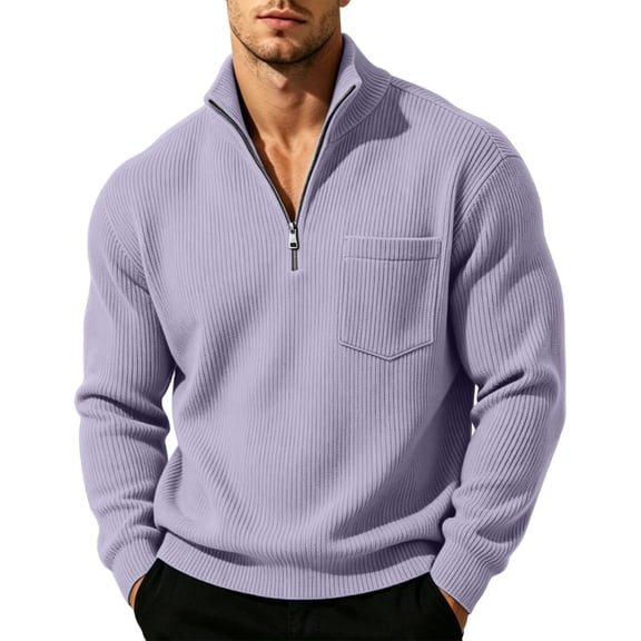 HomeDM Men's Quarter Zip Sweatshirts Corduroy Stand Collar Casual Pullover Tops Long Sleeve with Pockets