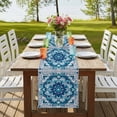 thumbnail image 4 of Teal Blue Floral Boho 120 Inch Table Runner, Abstract Tribal Ethnic Flowers Farmhouse Dresser Scarf Cotton & Linen Tablerunner for Dining/Kitchen Island/Holiday Party Décor 13" x 120", 4 of 9