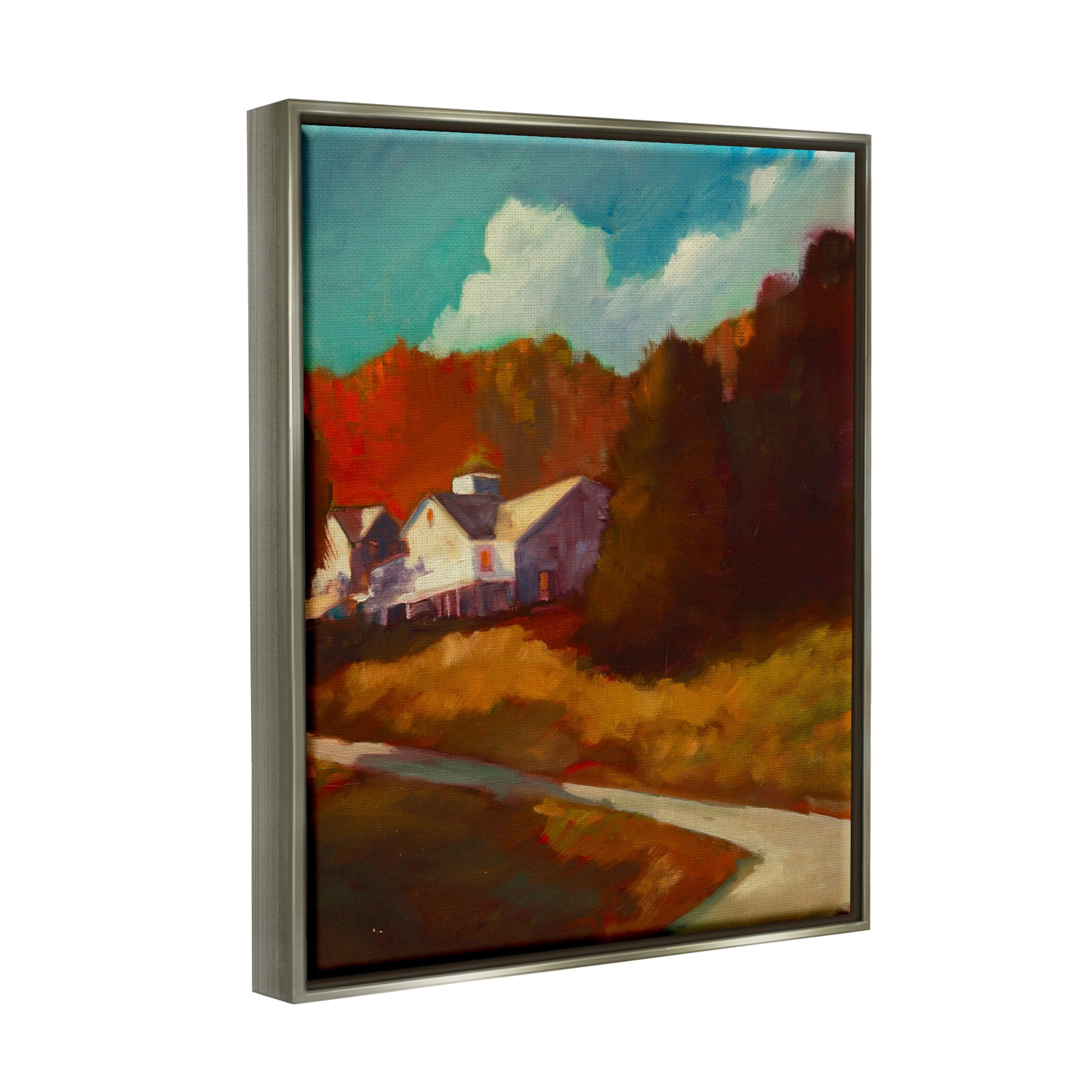 Stupell Industries Autumn Foliage Landscape Nature Painting Gray Floater Framed Art Print Wall Art, 25 x 31