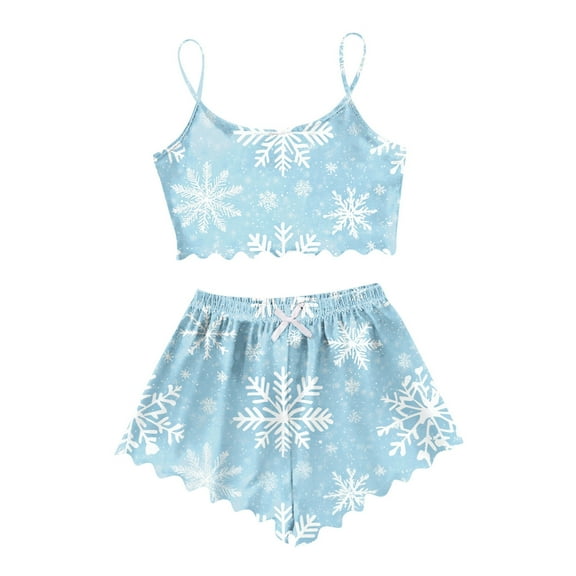 Ladies' Christmas 2024 Snowman Pajama Set Cozy Winter Sleepwear Soft Short Sleeve Top & Shorts Cute Holiday Outfit Comfortable Nightwear for Women