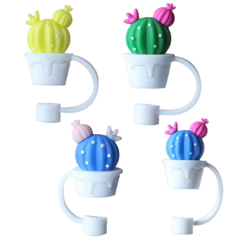 VEAREAR 4Pcs Straw Cover 8mm Cute Cactus Food Grade Portable Reusable  Dust-proof Plastic Glass Straw Tip Plug Topper Kitchen Supplies