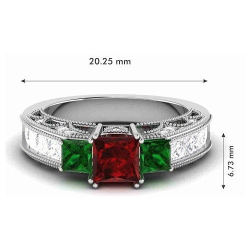 Ruby And Emerald Moissanite Ring, Ruby Ring, Emerald Moissanite Ring, Sterling Silver Ruby ring, July Birthstone Ring, Birthday Gift For Her