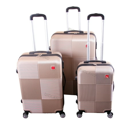 BIGLAND 3 pieces ABS Luggage Set Hard Suitcase Spinner Set Travel Bag Trolley Wheels Coded (Best Travel Bags With Wheels)