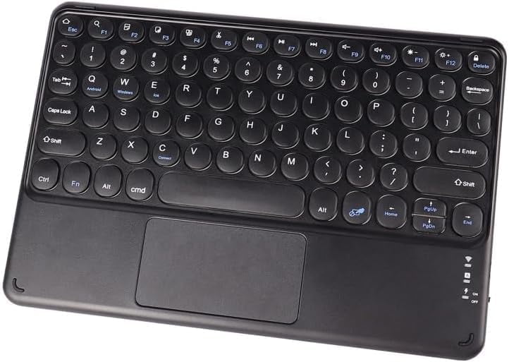 Portable Wireless Bluetooth Keyboard with Touchpad, Ultra-Thin Rechargeable Bluetooth Keyboard Mini with trackpad Round Key for iPad pro/iPad/iOS/Android (Black)