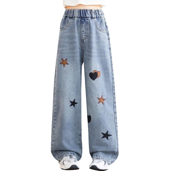HIPYLO Jeans Adolescents Noirs Jeans Déchirés Pantalons de Survêtement pour Filles 10-12 Pantalons de Survêtement Enfants Vêtements Filles 10-12 Vêtements Mignons Vêtements Enfants Filles, Bleu Ciel 5-6 Ans