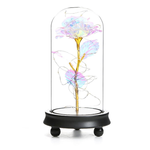 Base De Madera De Cúpula De Cristal De Rosa Roja Para Regalos De San Valentín Lámparas De Rosa Led Navidad Minnieouse HA020621-00