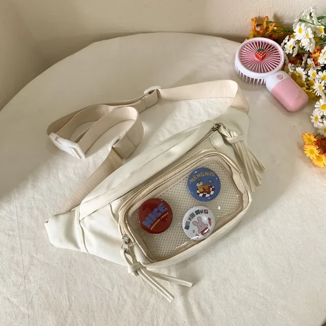 Itabag japonés Kawaii para niñas, bolso de pecho transparente de PVC para mujeres con insignias, placa de exhibición, riñonera, monederos y bolsos para mujeres