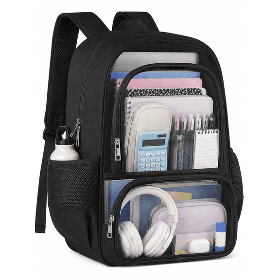 Lomyolo Clear Backpack for School Boys Girls Adult Transparent Bookbag with Reinforced Straps & 400D Oxford Fabric, Large Capacity Heavy Duty Backpack for Travel, Security, Work, College, Men & Women