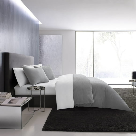 Vera Wang - King Duvet Cover Set, Luxury Cotton Bedding with Button Closure, includes Matching Shams (Waffle Pique Pewter Grey, King)