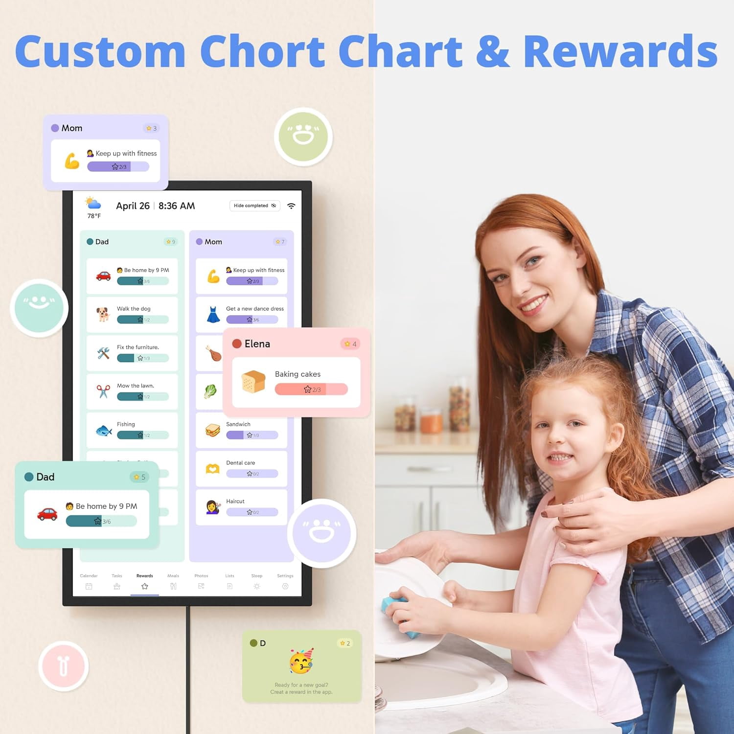 24 inch Digital Calendar Chore Chart – Interactive Touchscreen，Hearth Display Desk Digital Calendar Seamless Scheduling - Black