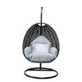 thumbnail image 2 of LeisureMod Charcoal Wicker Hanging Egg Chair with Stand and Cushion, Indoor Outdoor Swing for Patio, Bedroom, Garden (Light Grey), 2 of 10
