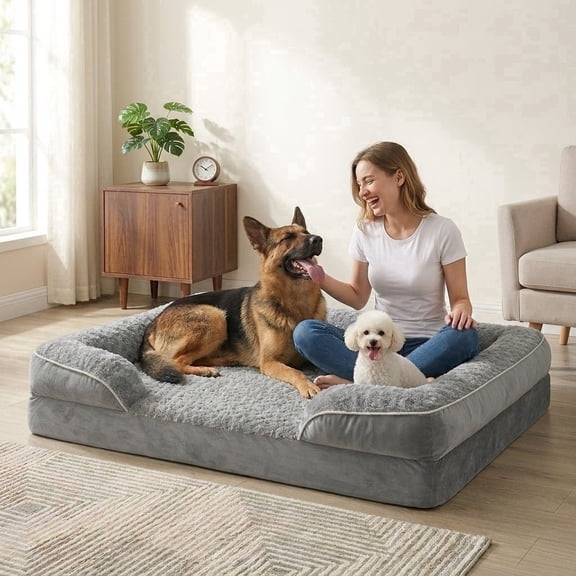BlissHaven XL 48"x35" Orthopedic Dog Bed for Extra Large Dogs, Waterproof Dog Couch Sofa Bed with Removable Washable Cover, Non-Slip, Gray
