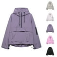 thumbnail image 4 of Rutainlusire Windbreaker Jacket for Women with Hood Women's Long Sleeve Hooded Pocket Windproof And Waterproof Drawstring Waist Loose Coat, 4 of 4