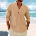 thumbnail image 2 of Camisas de los Hombres de Manga Larga Casual Color Sólido Solapa Mezcla de Lino, Suéter de Mitad de Cremallera para el Ocio Diario Al Aire Libre, 2 of 8