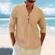 thumbnail image 1 of Ceisia Men's Relaxed Fit Long Sleeve Henley Shirt Solid Color Cotton-Linen Look Casual Top Khaki M Gifts, 1 of 8