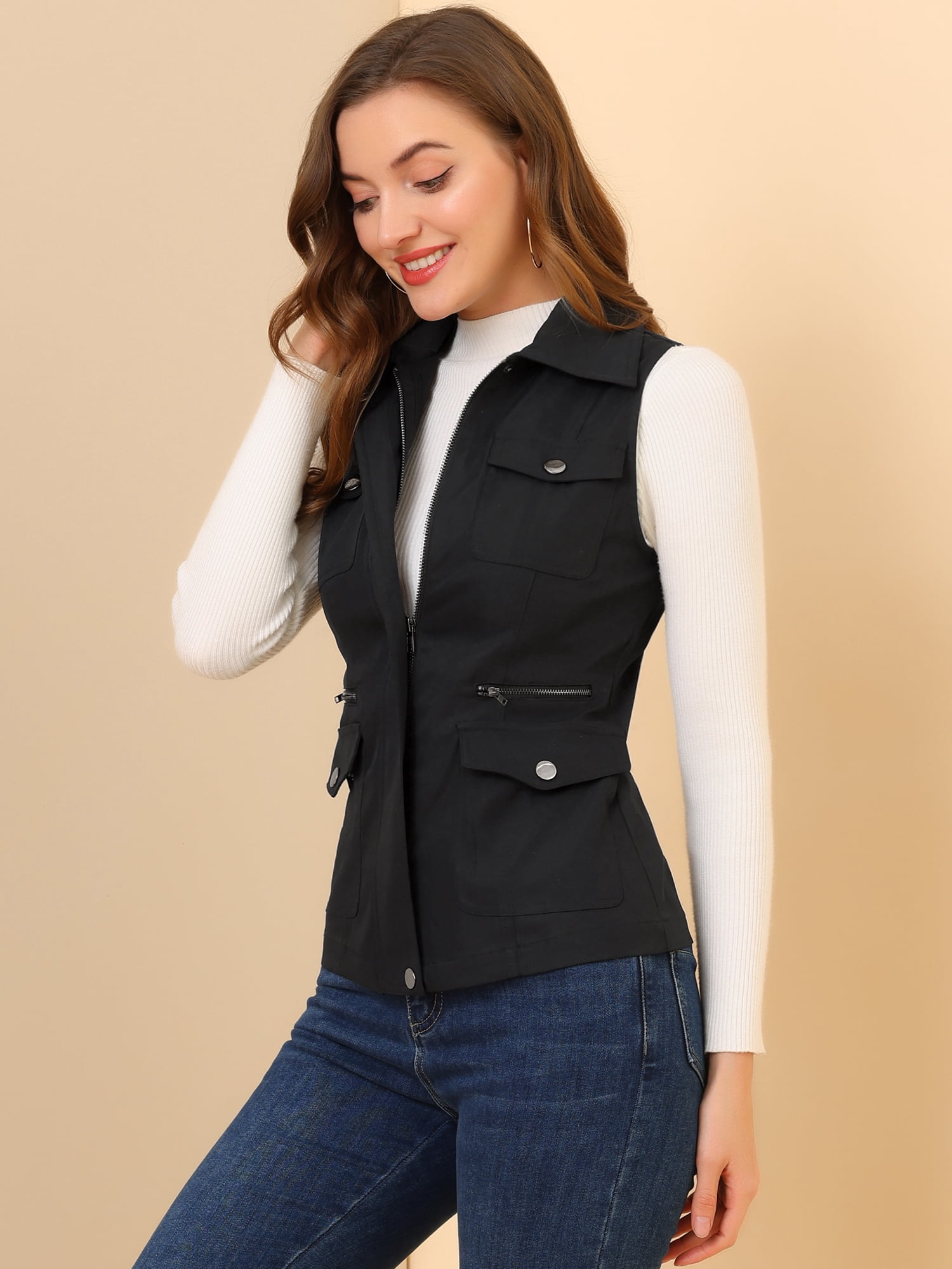 DARING DIVA Women's Travel Vest with Pockets Sleeveless Cargo Utility Vest 3XL Black