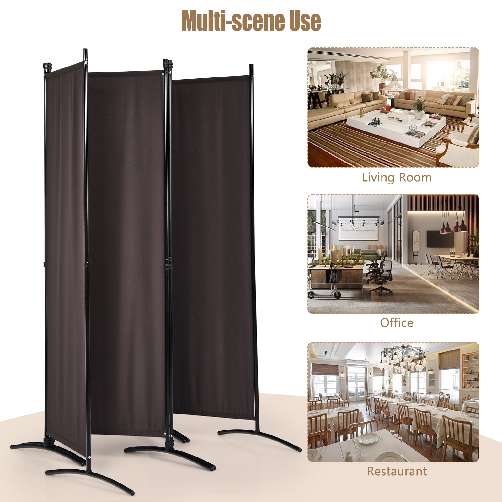 Patiojoy 5.6Ft Tall Folding Room Divider Freestanding 4-Panel Privacy Screen w/Iron Frame Coffee