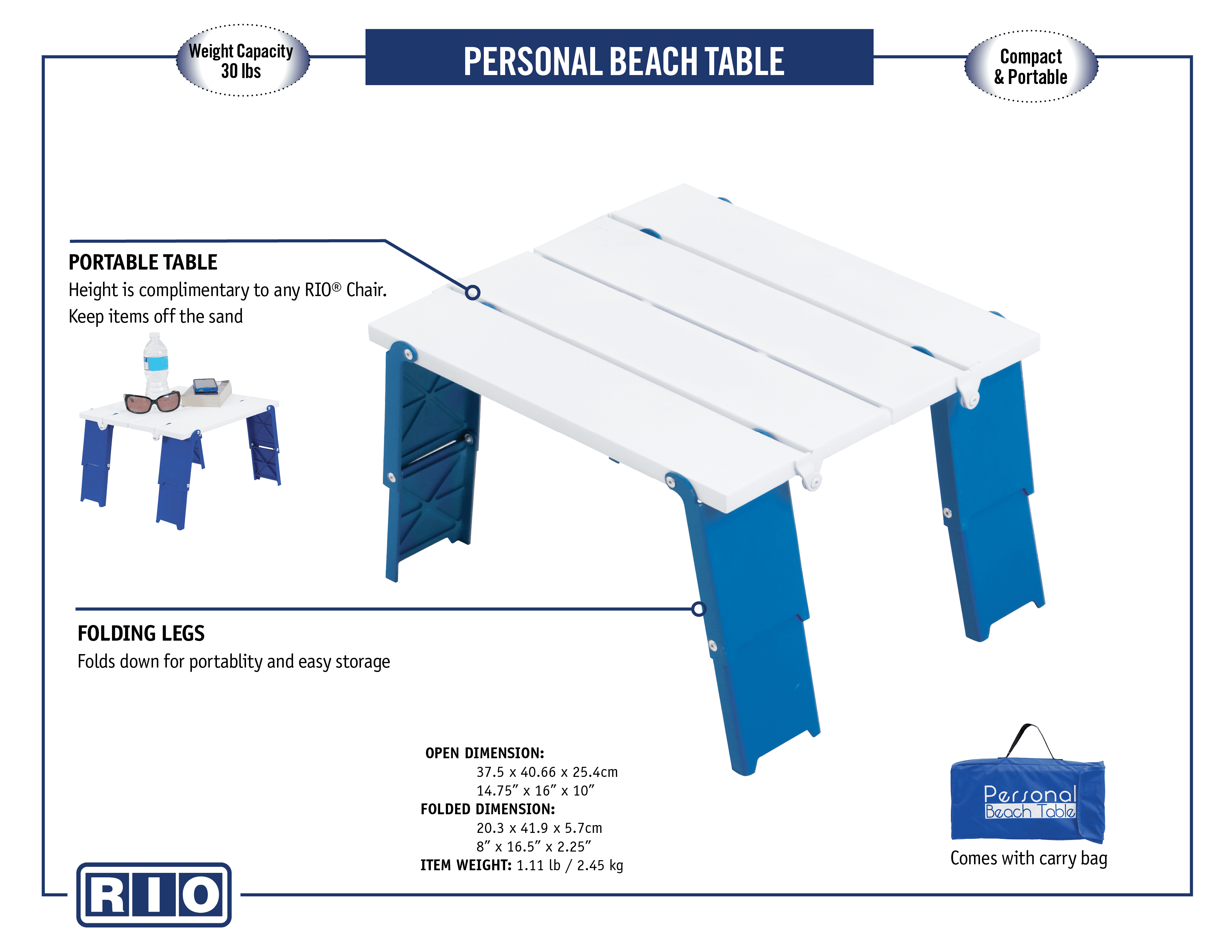 RIO Personal Beach Table Foldable and Lightweight RIO Beach