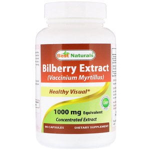 Best Naturals, Bilberry Extract (Vaccinium Myrtillus), 1000 mg, 90 Capsules (Pack of