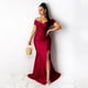 thumbnail image 3 of Vestidos de noche de sirena con escote en V y hombros descubiertos sexys para mujer, elegantes vestidos largos formales ajustados con frunces para fiestas nocturnas y bailes de graduación, 3 of 5