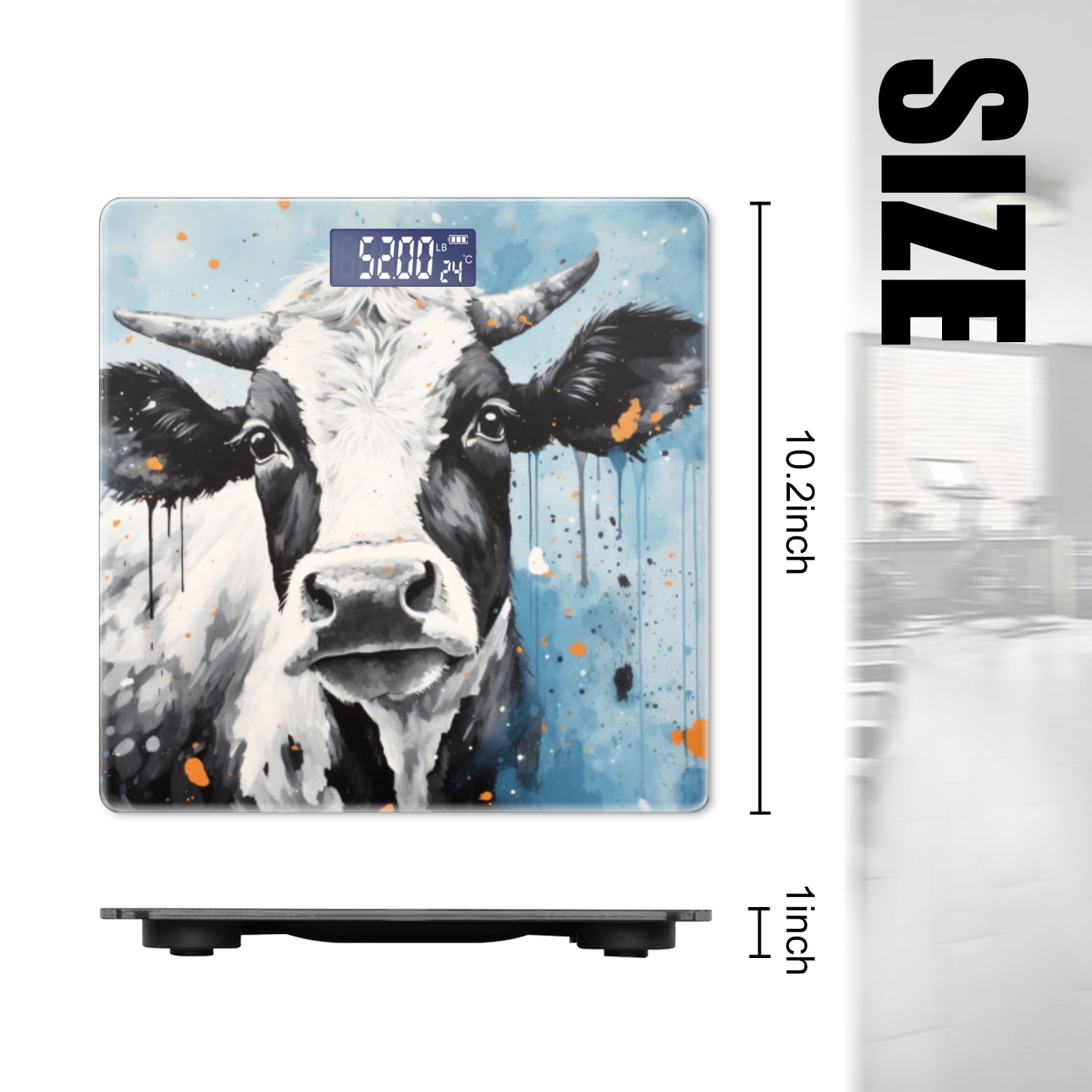 Bathroom Scale, Highly Accurate Digital Body Scale,Precisely Measures Weight up to 400 lbs-Abstract Painting Of Cow Portrait With Blue Background