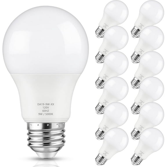 A19 YANTON Light Bulb Dimmable, 60 Watt Equivalent YANTON Bulbs, Daylight White 5000K, 900 Lumen, E26 Base, 9W Bright White Light Bulb, 12-Pack