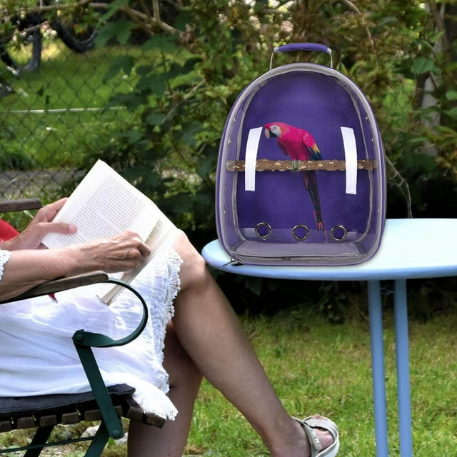 ziyahi Bird Carrier Cage Shoulder Bag Pet Parrot Travel Clear Backpack Purple