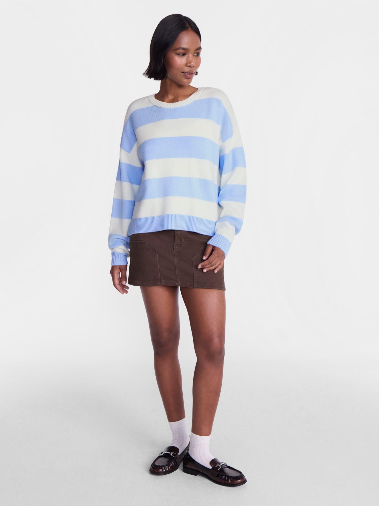 No Boundaries Essential Crewneck Sweater, Lightweight, Women's and Women's Plus XXS-4X