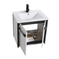 thumbnail image 4 of Fine Fixtures Oakville 24 in. W x 18 in. D x 33 in. H Wall Mounted Bathroom Vanity in Mild Grey Oak with White Ceramic Sink - Black hardware, 4 of 8