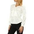 thumbnail image 2 of INSPIRE CHIC Women's Unique Dotted Work Long Sleeve Tie Neck Blouse White S, 2 of 5