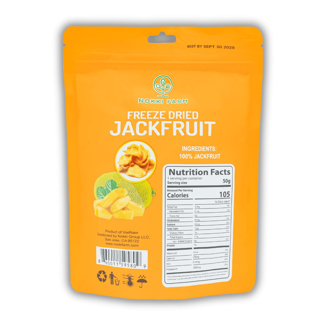 NOKKI FARM Freeze Dried Jackfruit - Healthy & Exotic Tropical Superfood Snacks, No Added Sugar or Preservatives, Kid-Approved, Shelf-Stable & Portable for On-The-Go Snacking, 1.76oz x 6