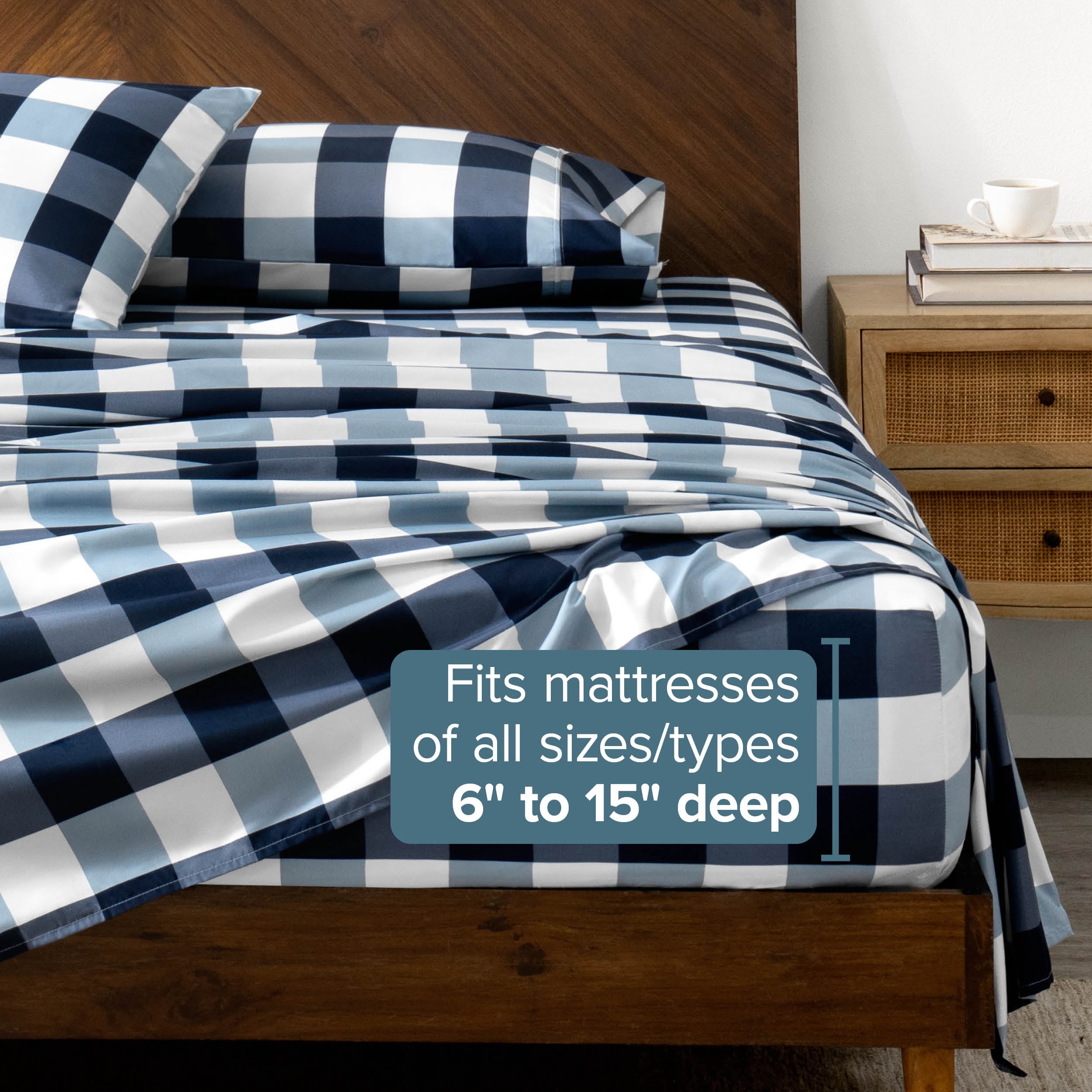Bare Home Ultra-Soft Sheet Set - Premium 1800 Collection - Deep Pockets - 4-Pieces - King, Gingham Blue