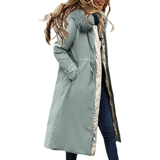 Yuyuzo Winter down Coats for Women Hooded Button Zipper Puffer Long Jackets with Pockets Solid Color