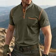 thumbnail image 2 of Henley Short Sleeve Shirt For Men Color Block Casual Contrast Trim Button Placket Tops Cotton Blend Knit Polo Shirt With Chest Pocket For Outdoor Sports And Daily Wear, 2 of 8